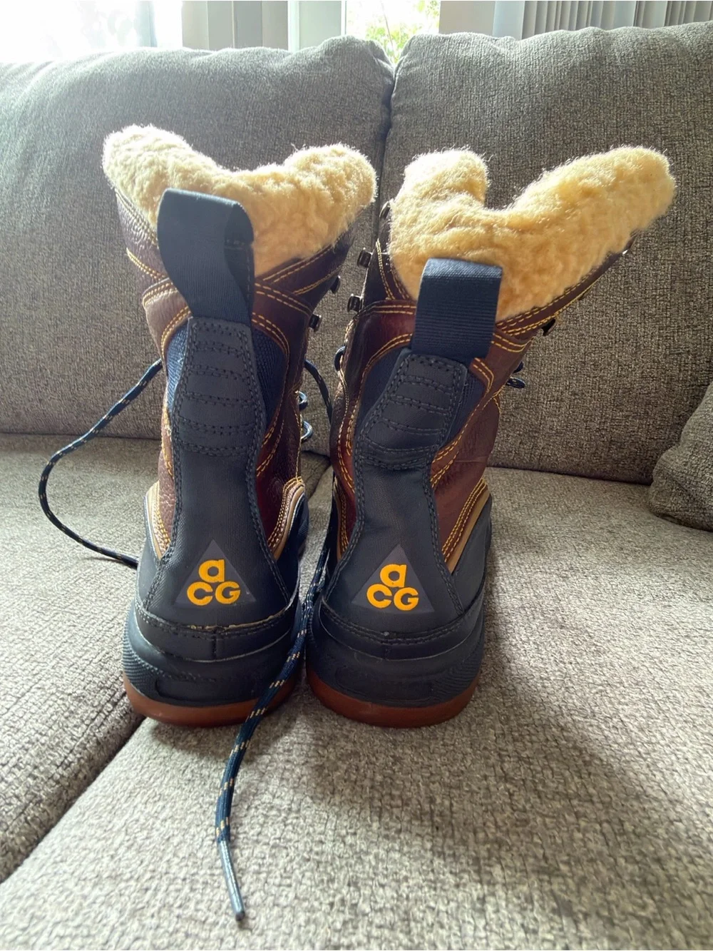 Nike Black and Brown Winter Boot with Yellow Fleece Trim